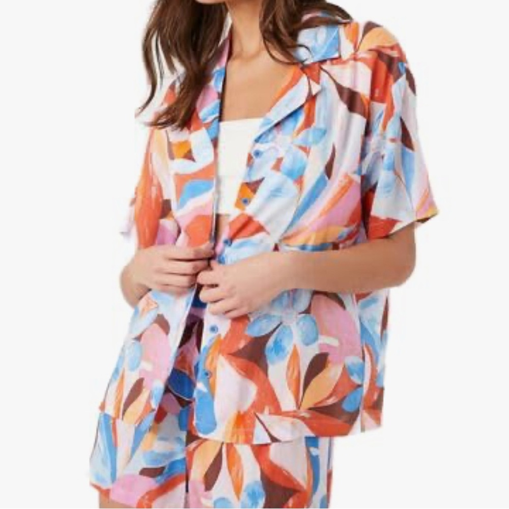 FOREVER21 Women Oversized Abstract Floral Print Shirt
